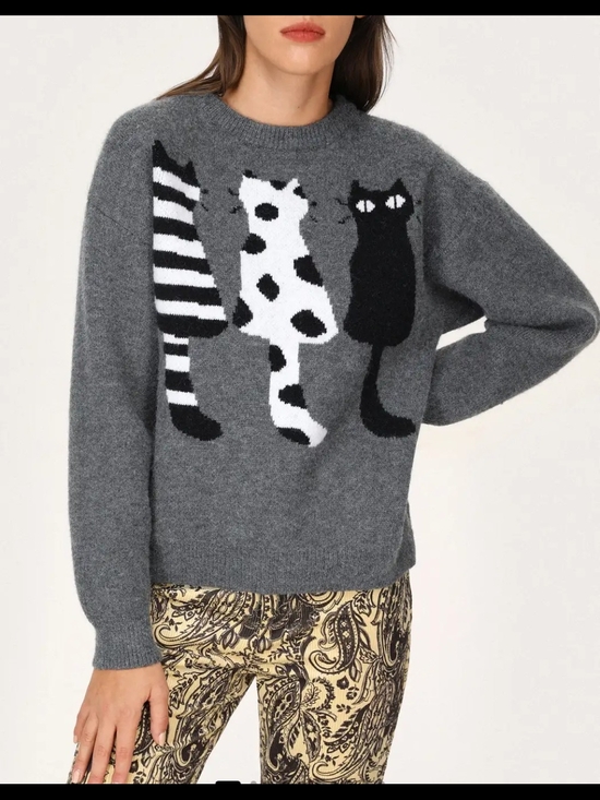 Cider Sweaters - Three Musketeers Cats Knitted Sweater Size L